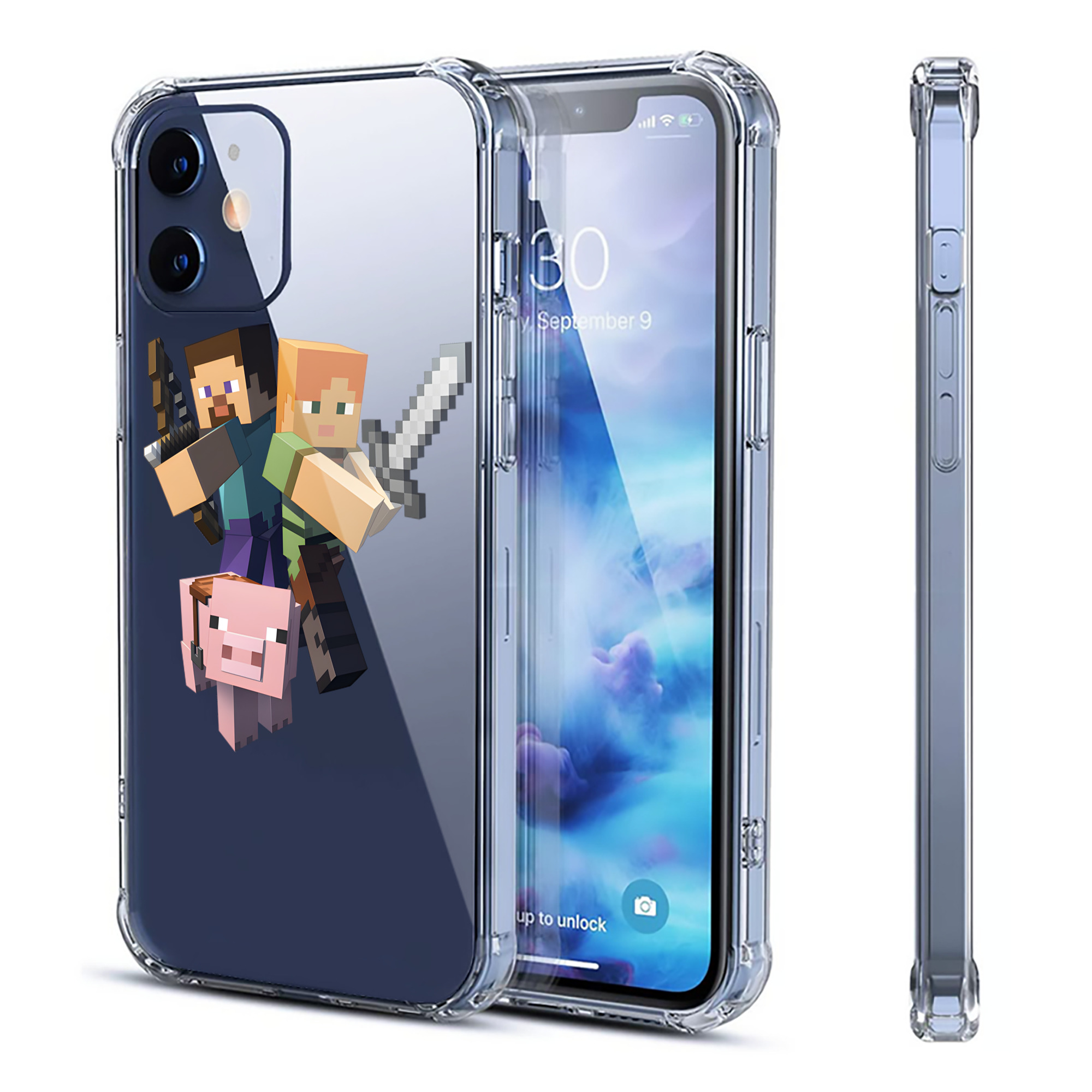 （画像用） マインクラフト ブロックの世界 Minecraft MC Block world 【iPhone 12シリーズ対応】透明スマホケース（クリアソフトケース）